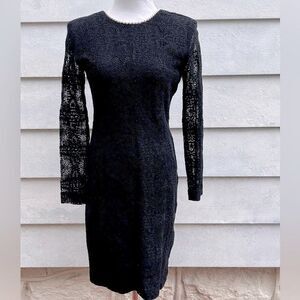 *** Samuel Blue Vintage Black Lace Dress Embellished With White Pearls (G)